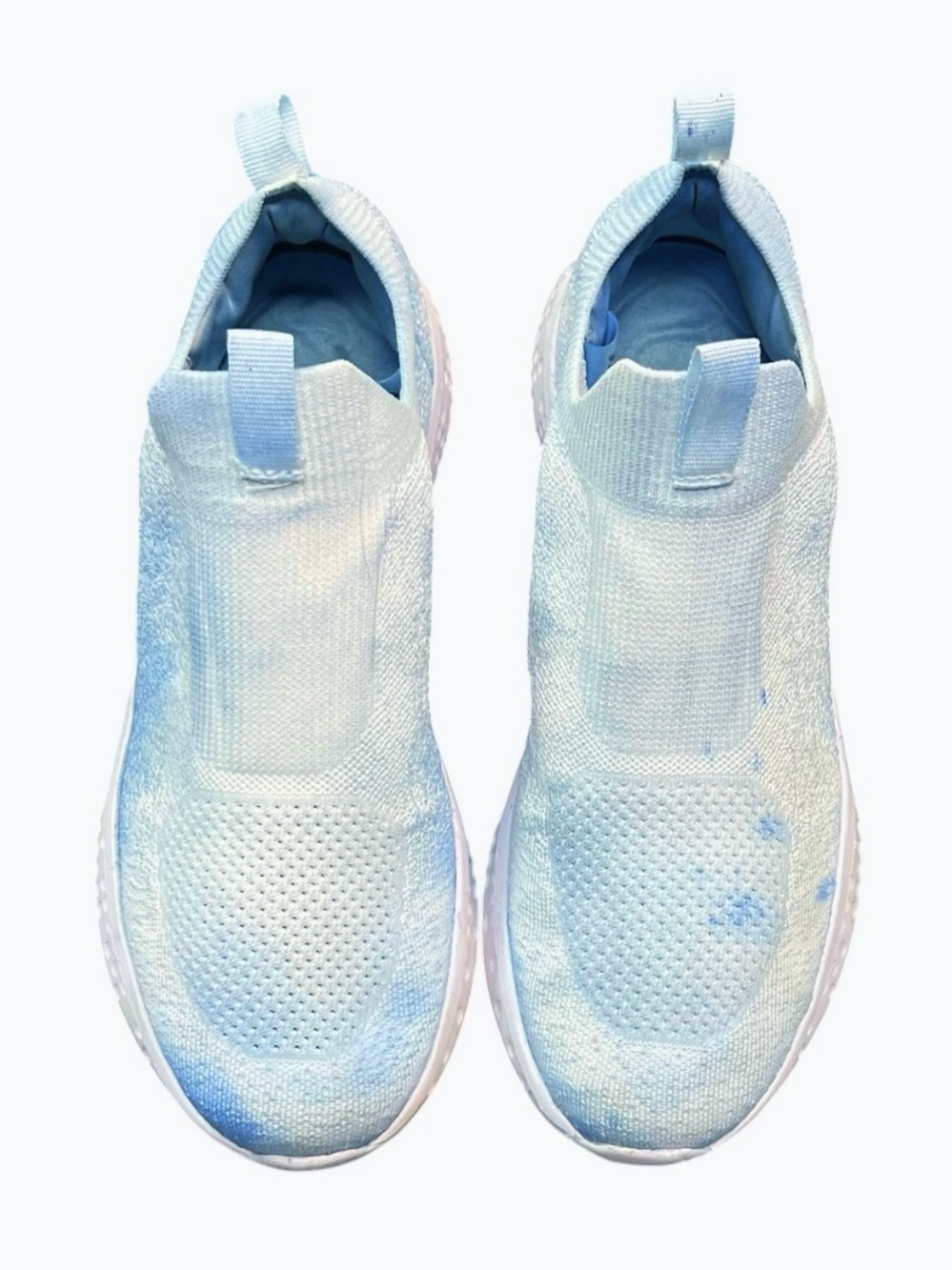 via Light Blue Tie‑Dyed Slip‑On Sneakers Women’s Knit Comfort Memory Foam